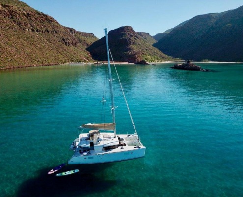 Catamaran Anchored in Mexico. Why learn to sail with Santana Sailing?