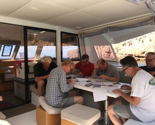 Students taking the SLC International License exam while on vacation on the Sea of Cortez
